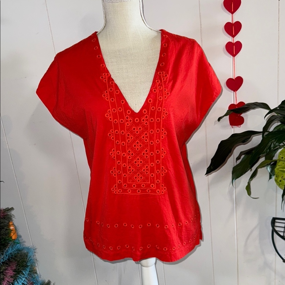 Orange Embroidered Women's Top